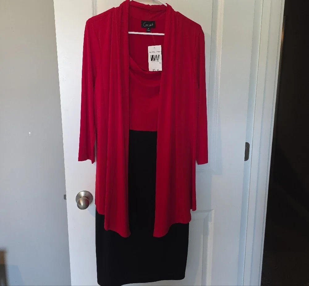 connected apparel Red Draped Top with Black Skirt Two-Piece Set